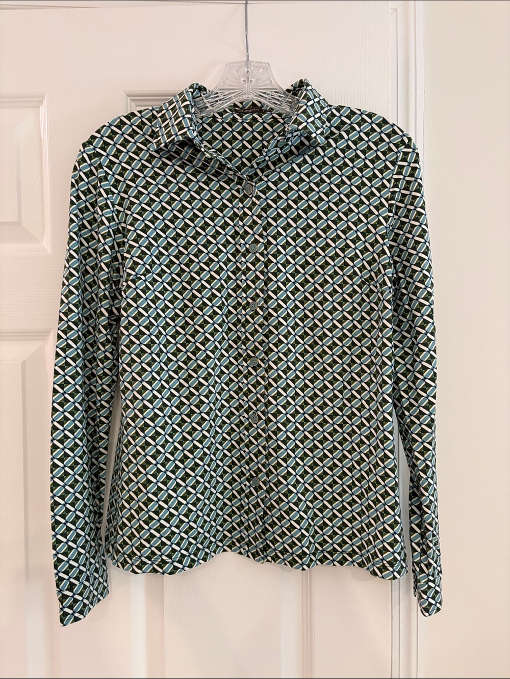 Geometric Print Button-Down Shirt in Green by J McLaughlin
